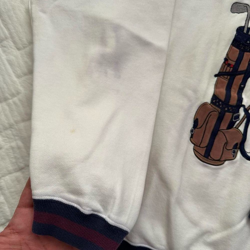 Vintage 1990s Cream Golf Clubs embroidered Graphic Sweatshirt with Stripe Trim L - Picture 4 of 8